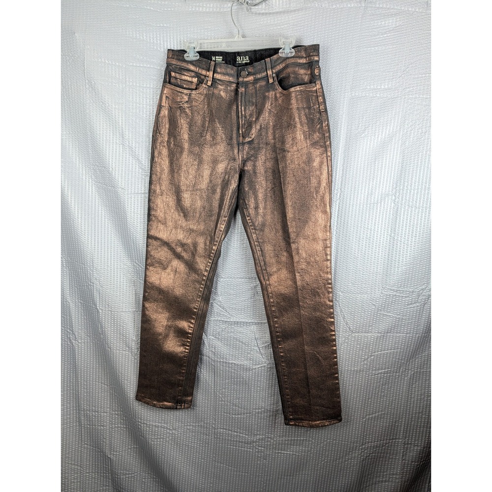 ANA A New Approach High Rise Straight Metallic Copper Foil Coated Jeans Women 14